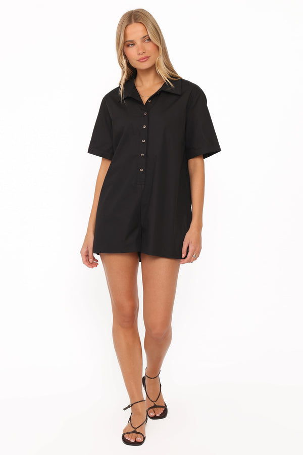PLAYSUITS Calypso Button Front Romper - Black
