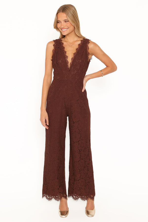 PLAYSUITS Eloise Lace Jumpsuit - Chocolate Brown