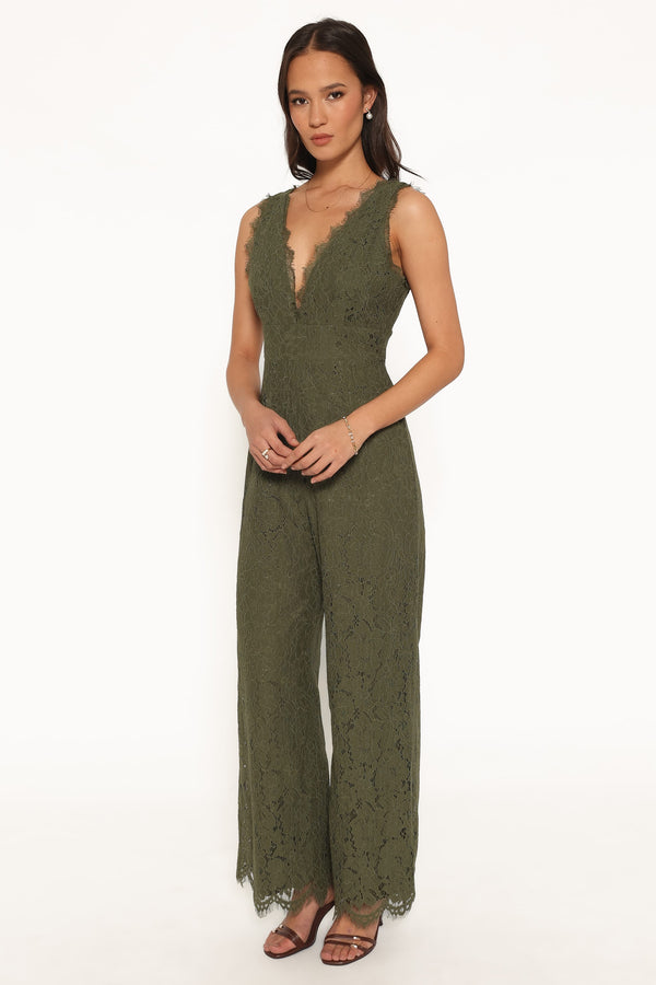 PLAYSUITS Eloise Lace Jumpsuit - Olive Green