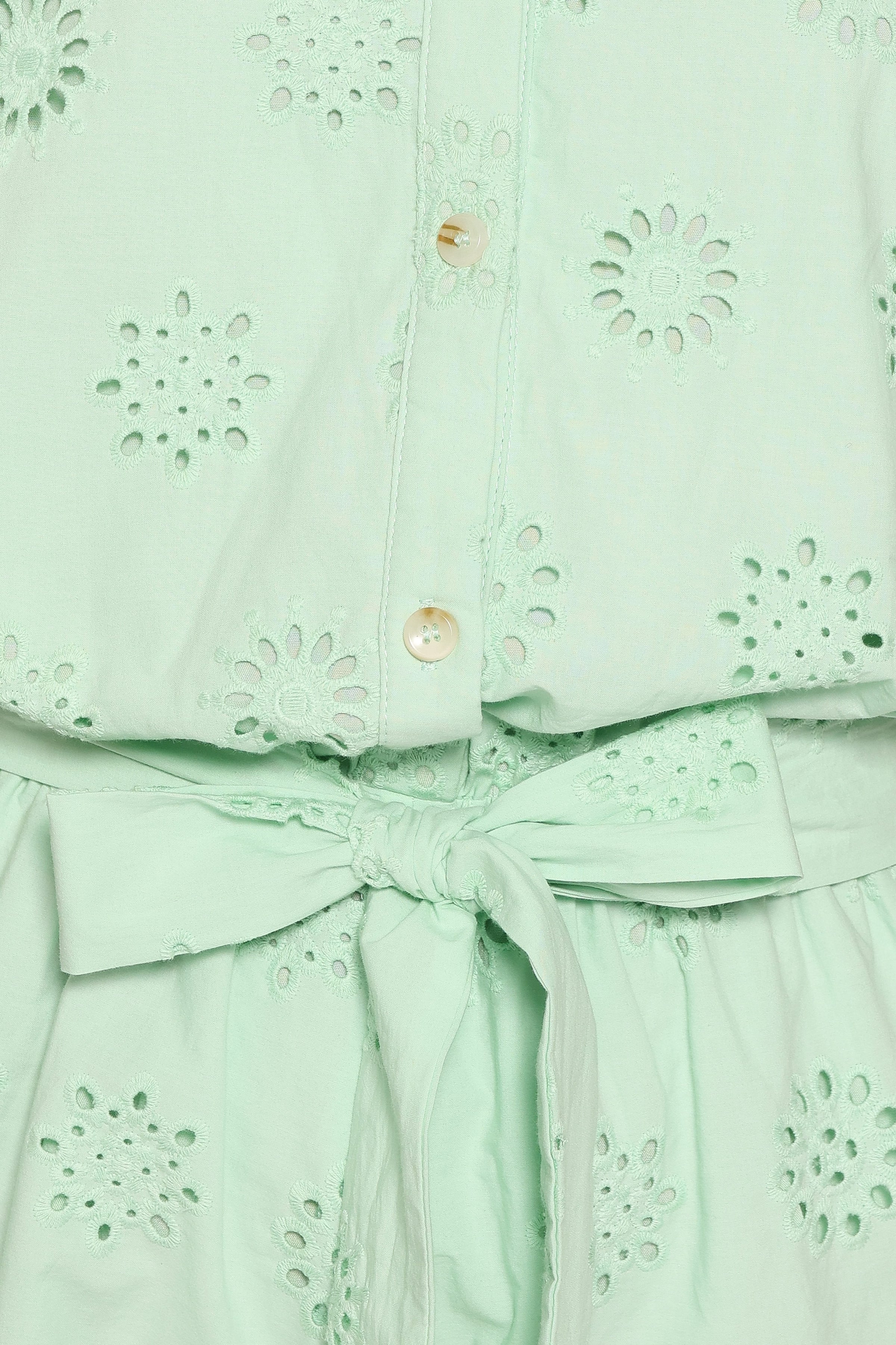 PLAYSUITS Jamie Tie Front Romper - Mint Broderie