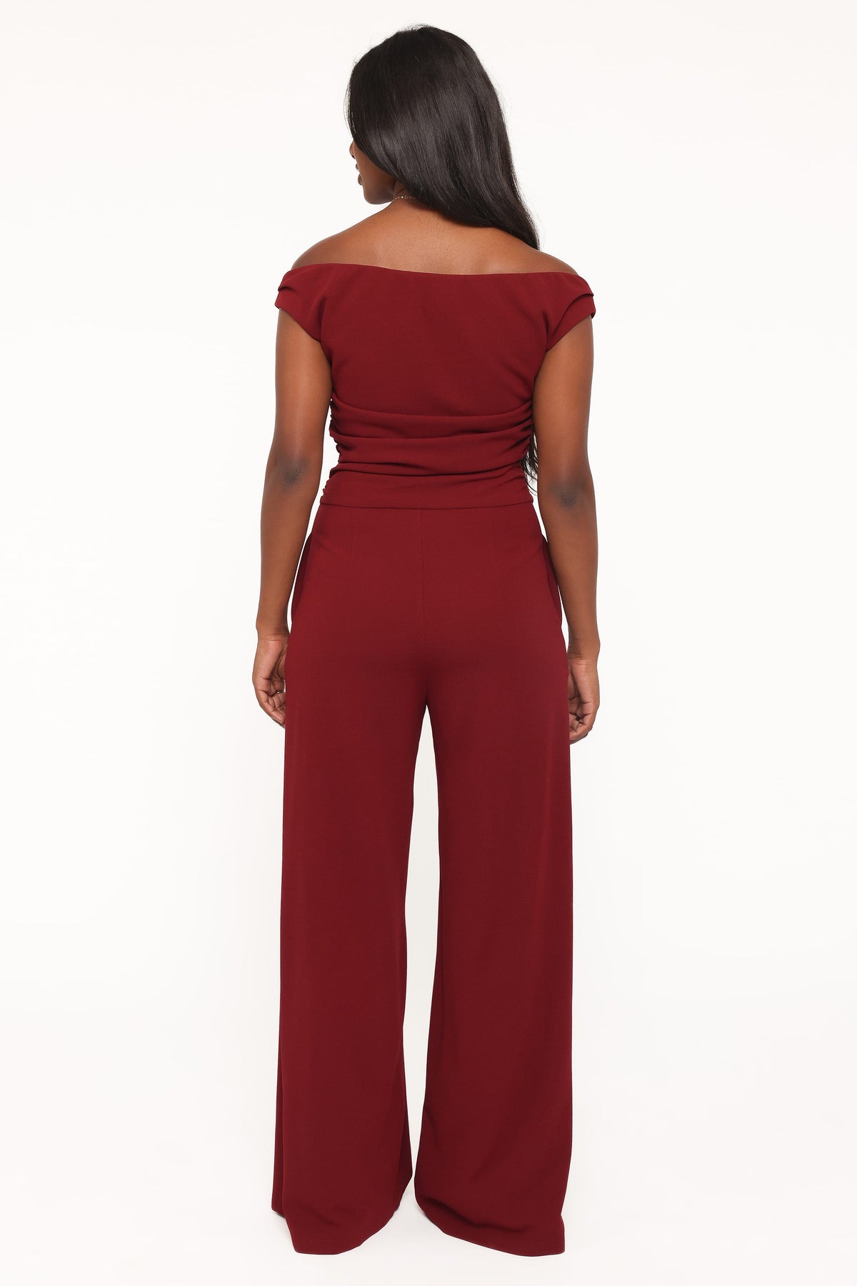 PLAYSUITS Kassidy Off Shoulder Jumpsuit - Burgundy