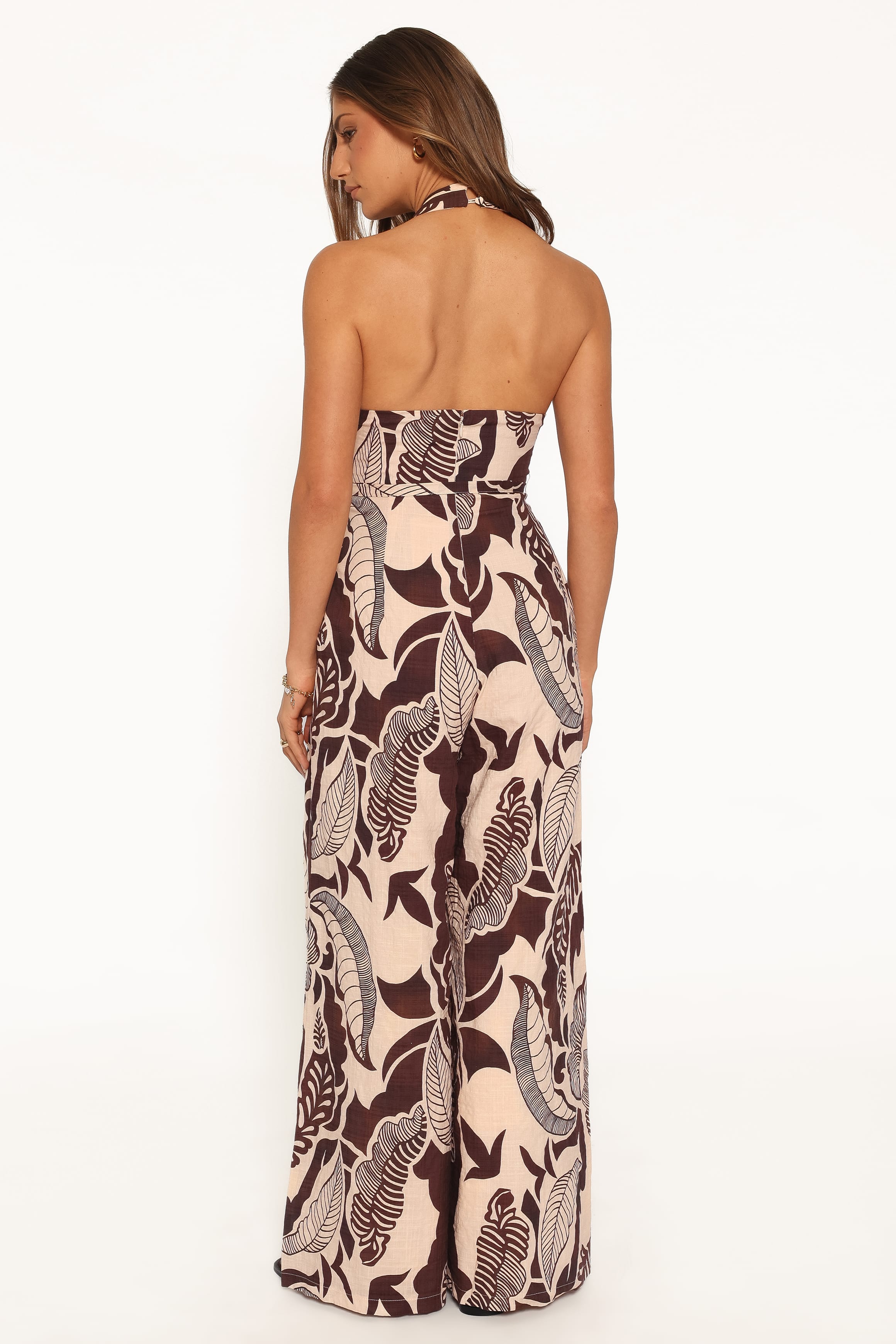 PLAYSUITS Kehlani Halterneck Jumpsuit - Brown Floral