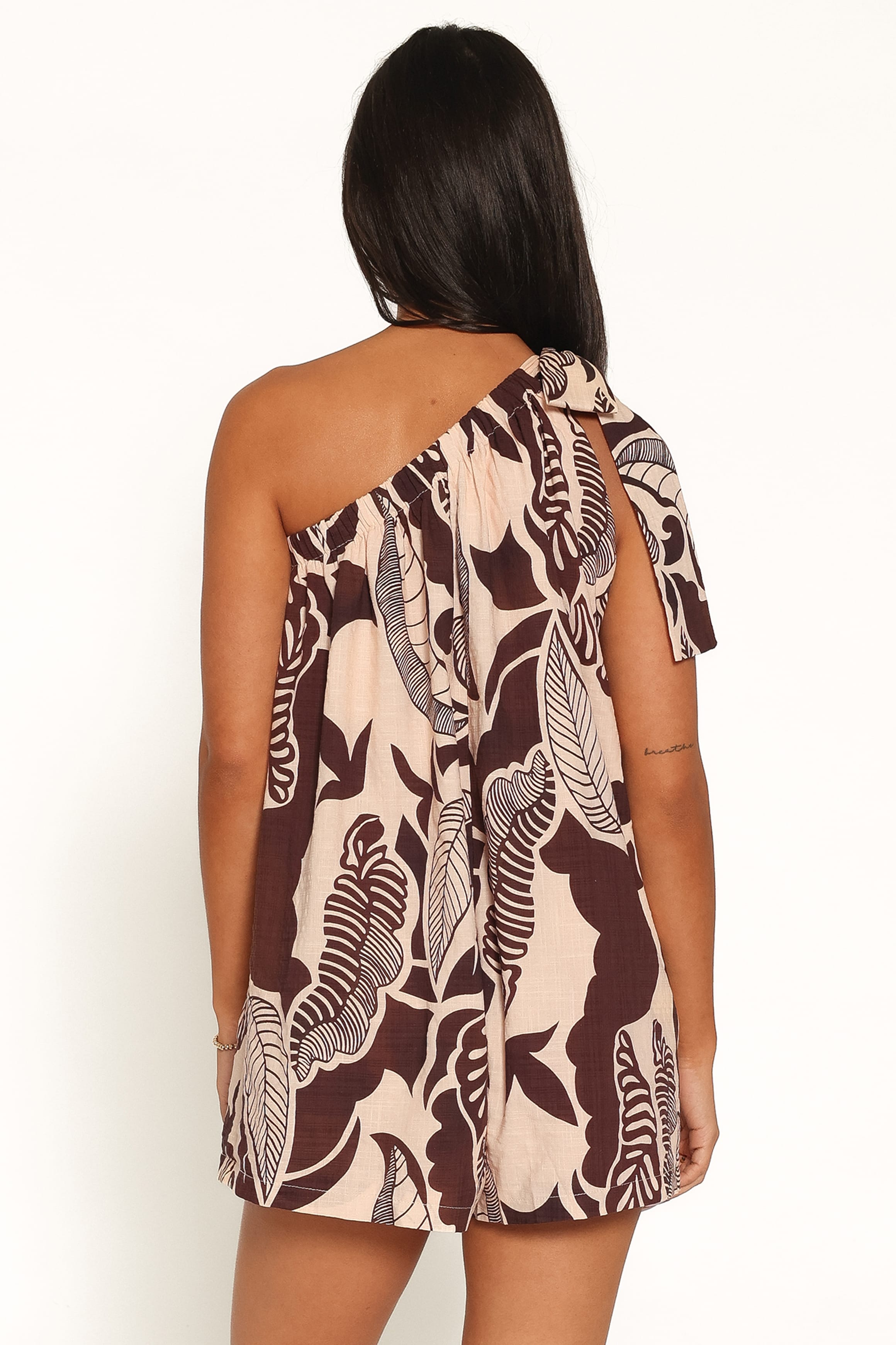 PLAYSUITS Miffy One Shoulder Romper - Brown Floral