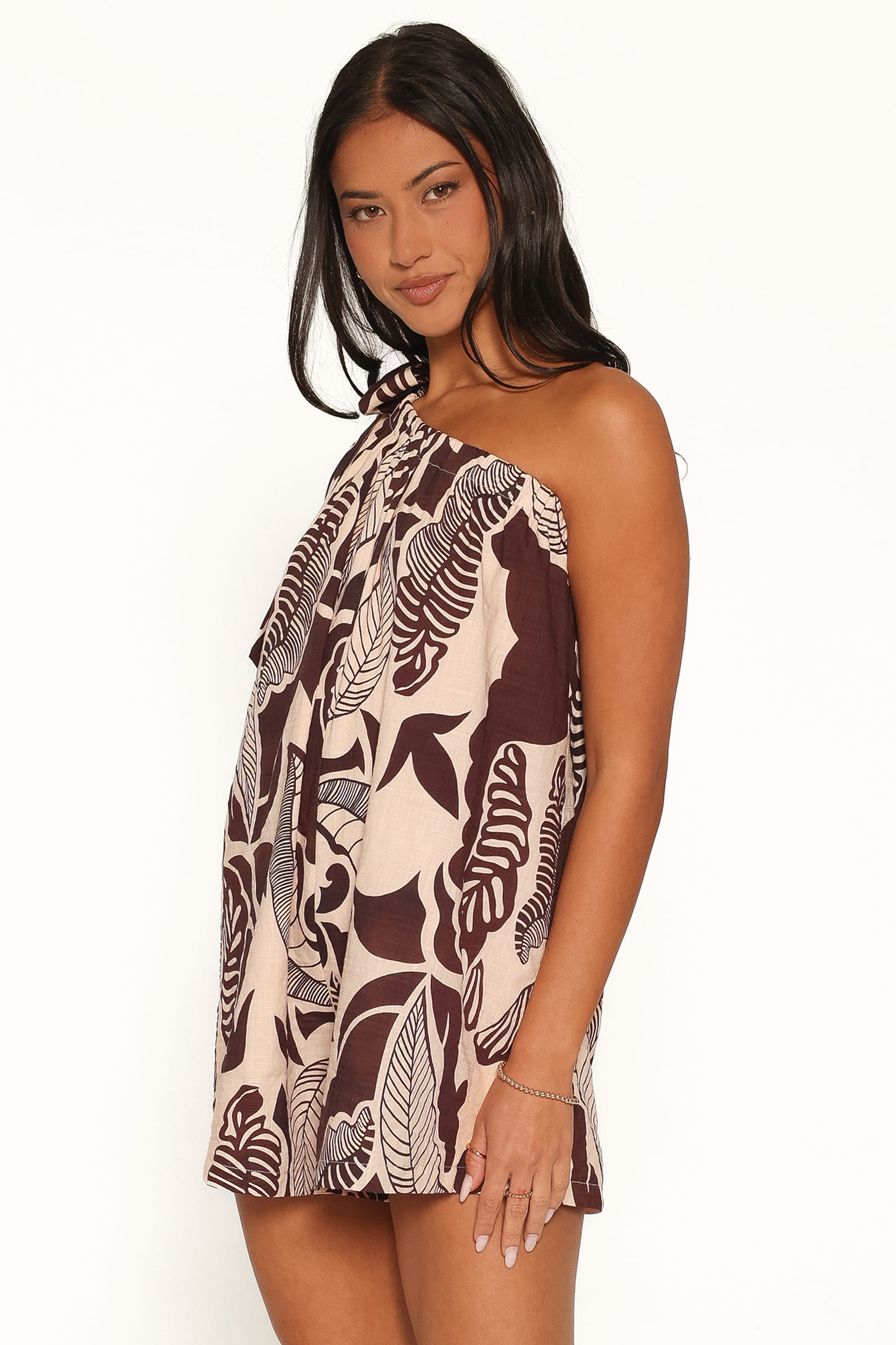 PLAYSUITS Miffy One Shoulder Romper - Brown Floral