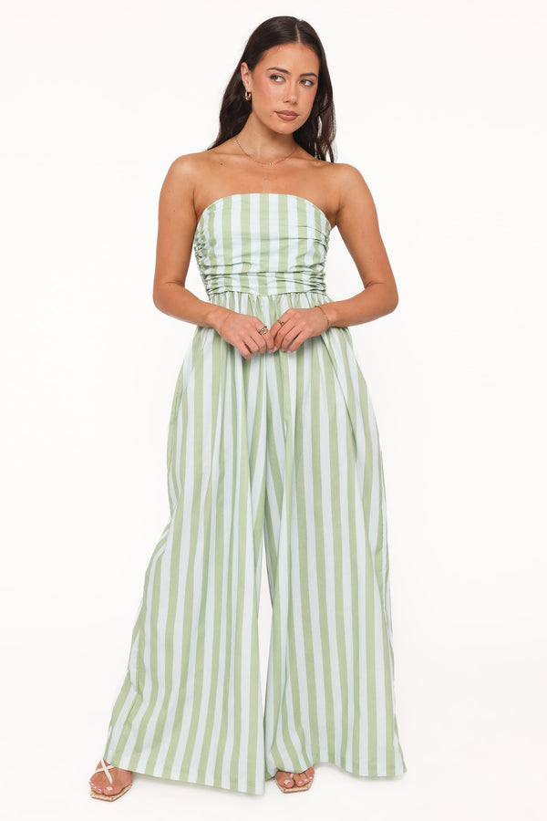PLAYSUITS Paige Strapless Jumpsuit - Blue/Green Stripe
