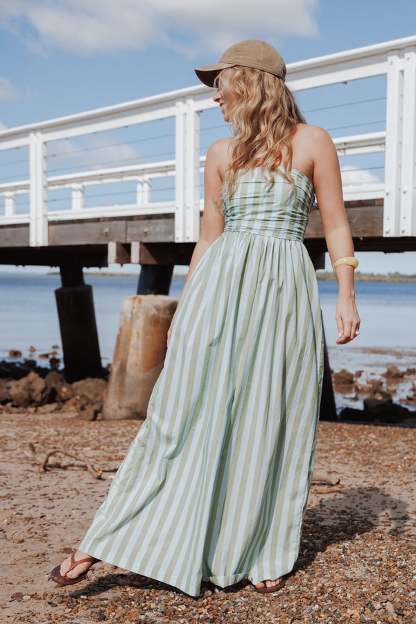 PLAYSUITS Paige Strapless Jumpsuit - Blue/Green Stripe