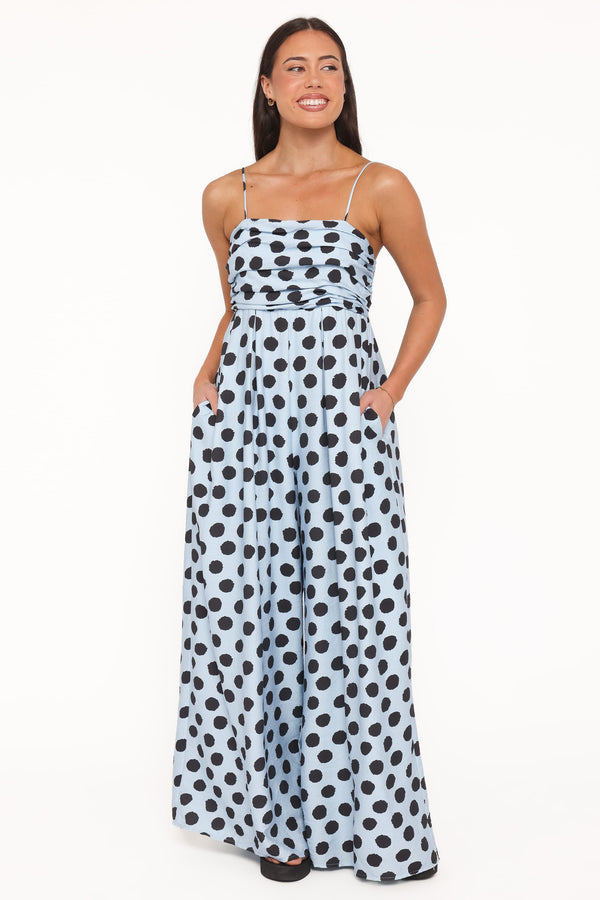 PLAYSUITS Pricilla Jumpsuit - Blue Polka Dot