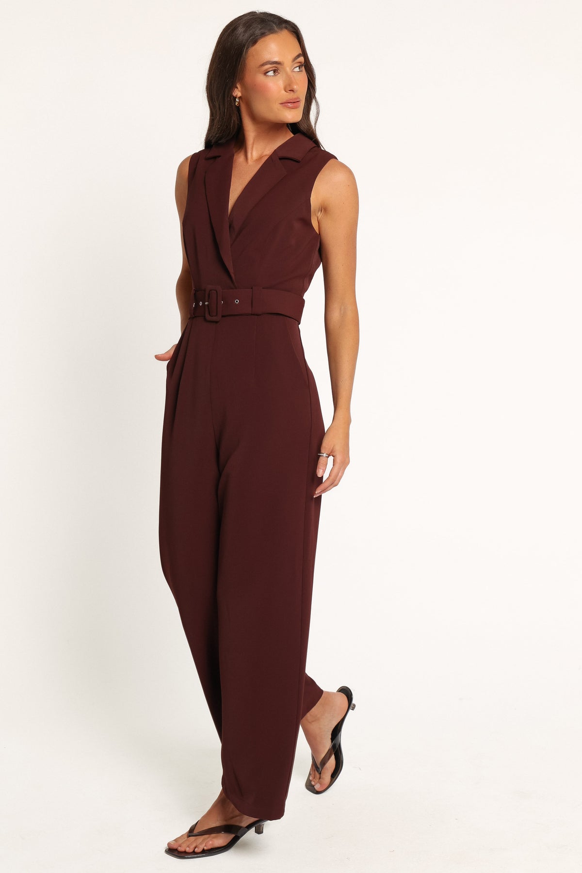 PLAYSUITS Sienna Belted Jumpsuit - Chocolate Brown