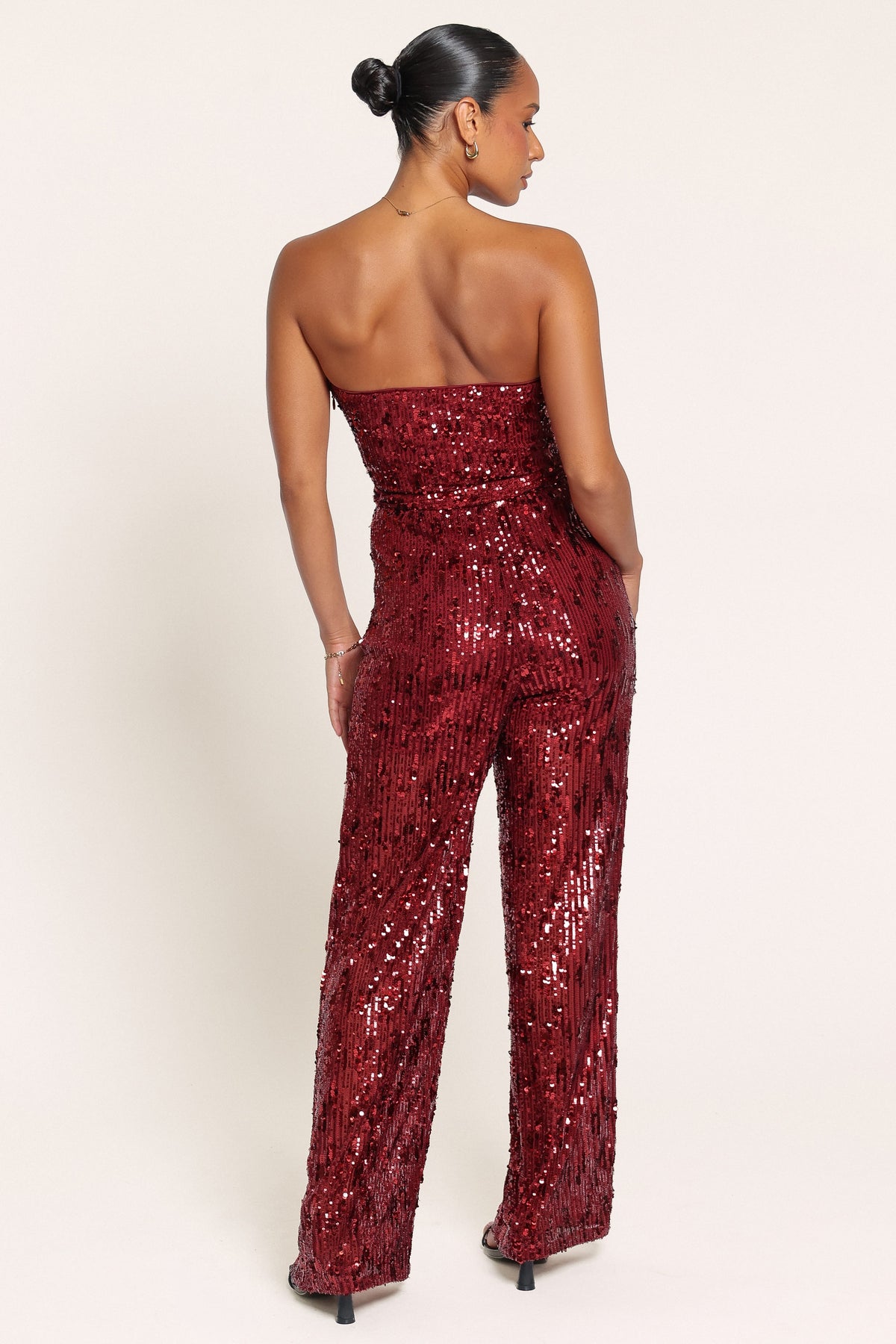PLAYSUITS Talia Strapless Sequin Jumpsuit - Ruby Red