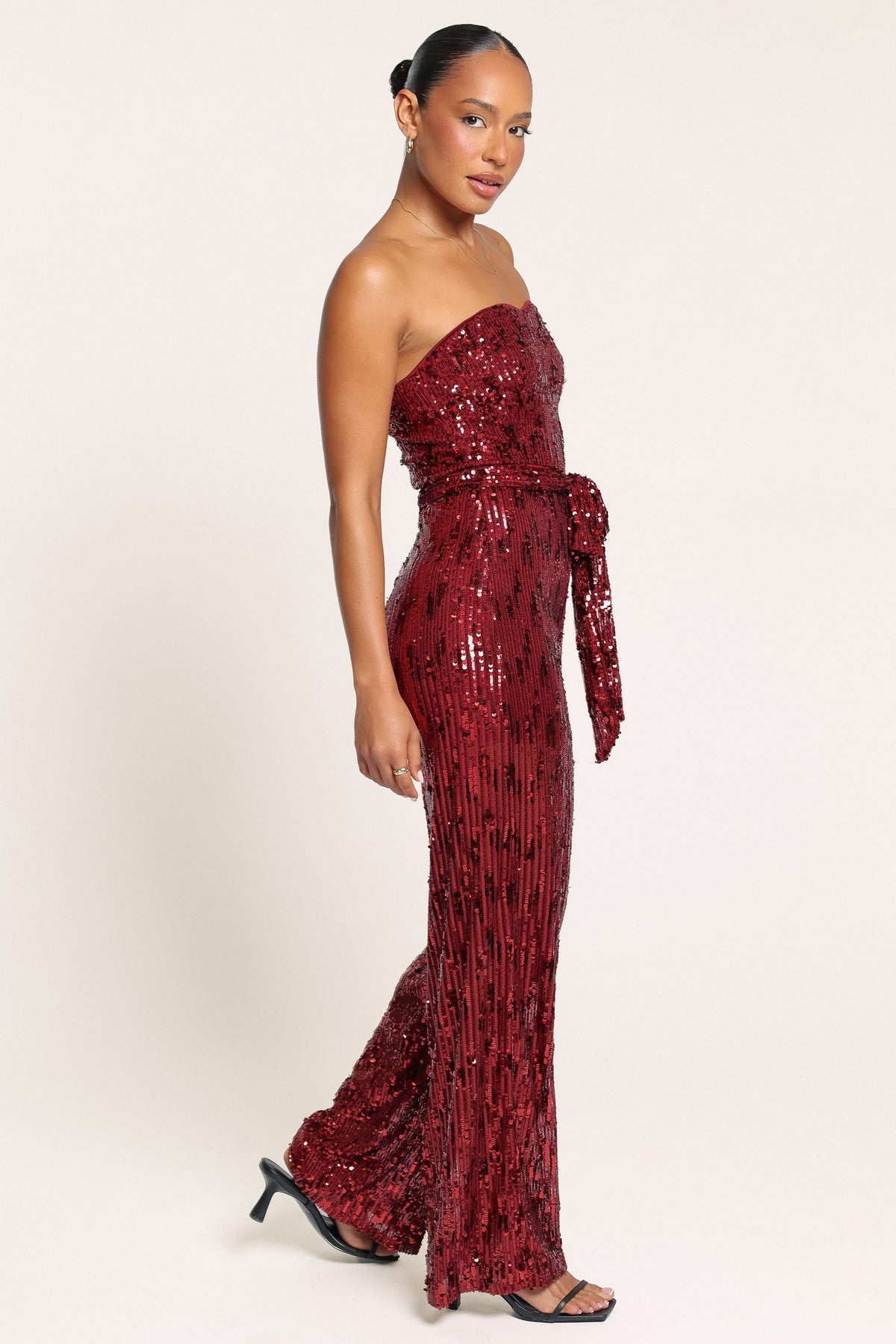 PLAYSUITS Talia Strapless Sequin Jumpsuit - Ruby Red