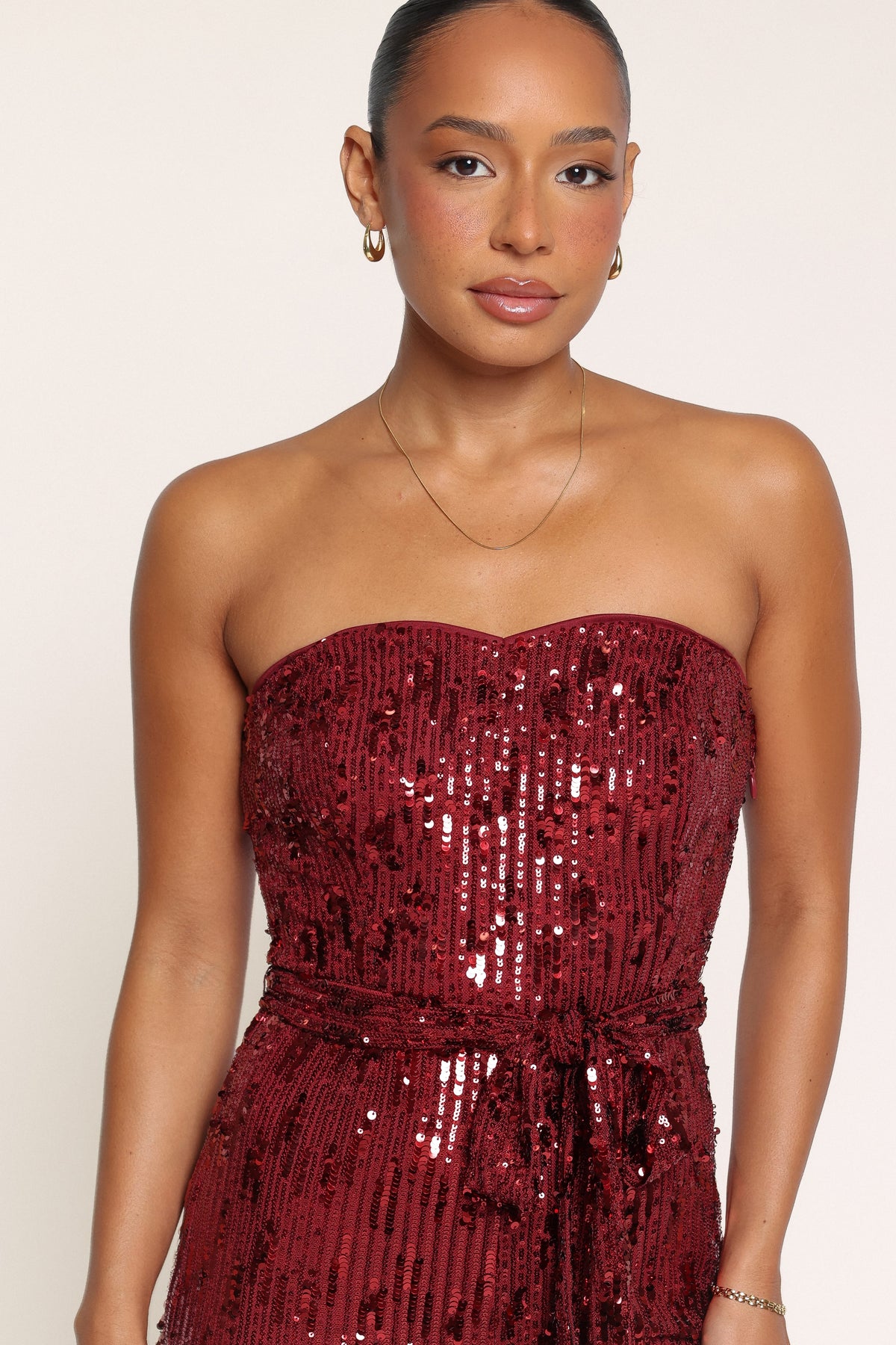 PLAYSUITS Talia Strapless Sequin Jumpsuit - Ruby Red