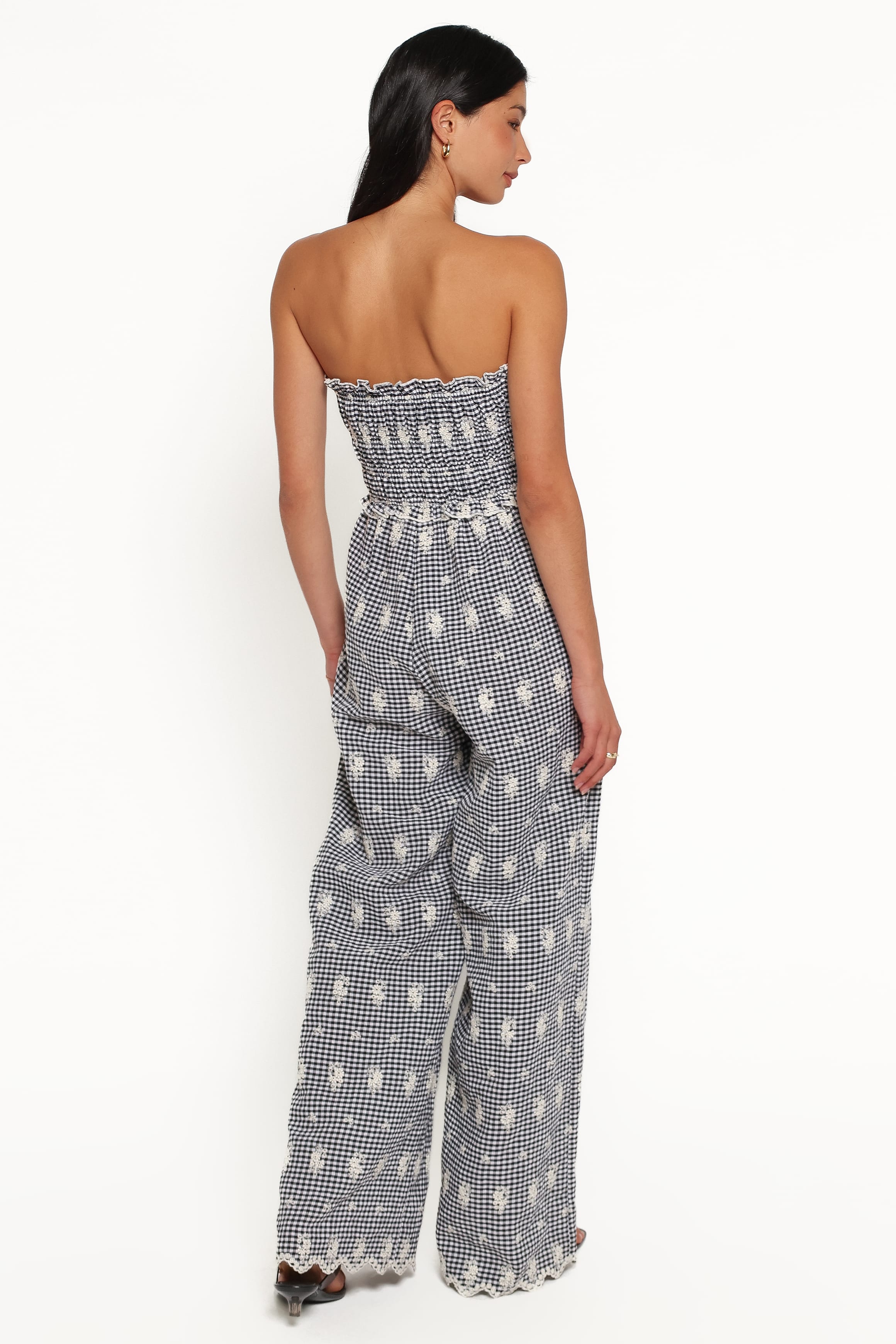 PLAYSUITS Yulissa Strapless Jumpsuit - Black Gingham Broderie