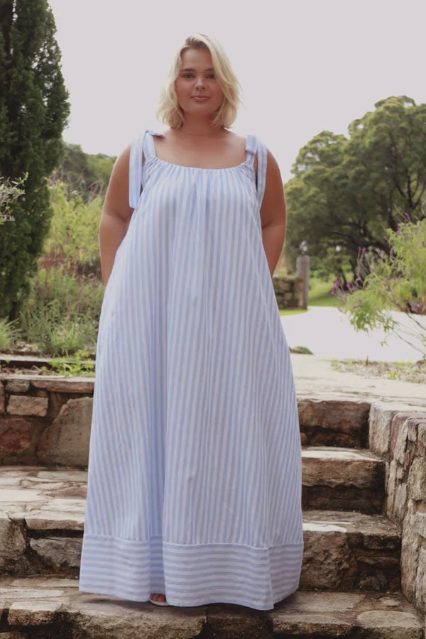 Amber Maxi Dress - Pale Blue Stripe