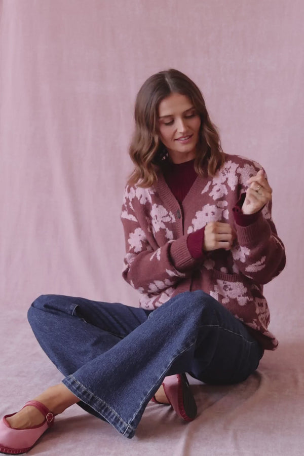 Dayton Oversized Cardigan - Brown Pink Floral