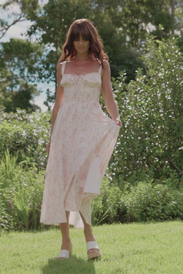 Wisteria Midi Dress - Peach Ditsy Floral