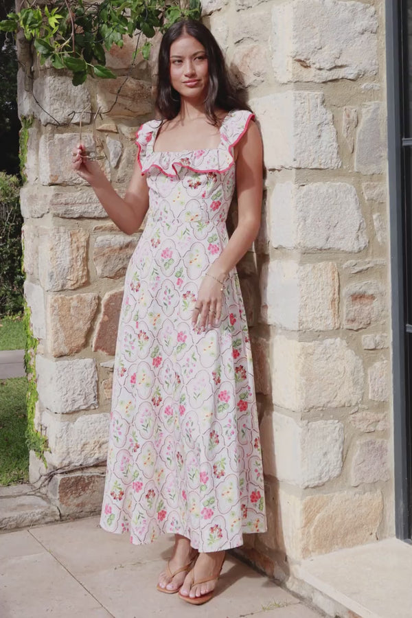 Lucille Maxi Dress - Coral Wildflower