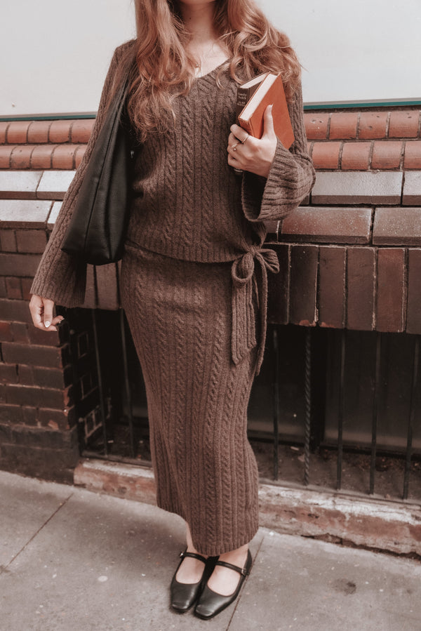 SETS Everett Cable Knit Skirt Set - Chocolate