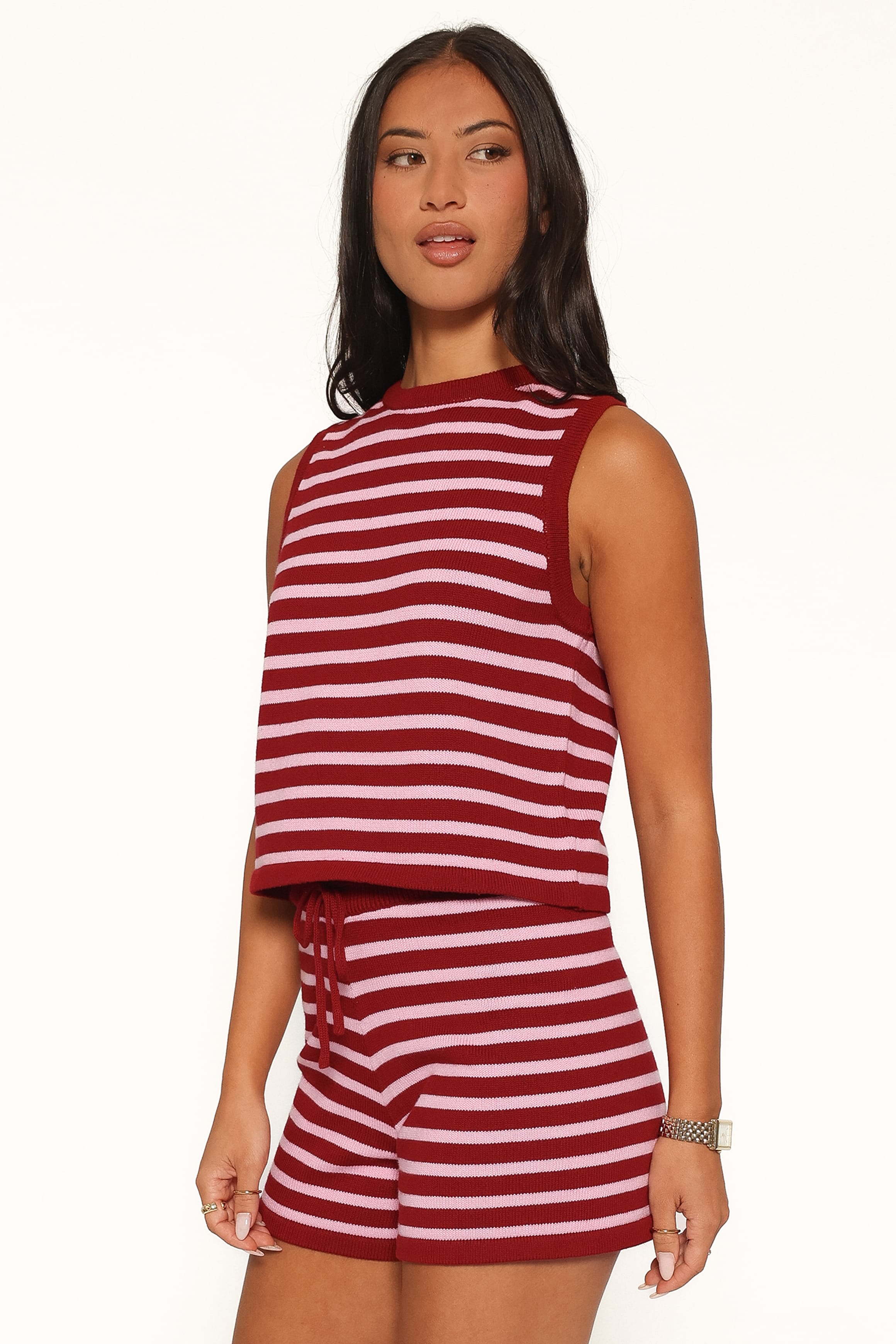 SETS Ilona Knit Set - Burg/Pink Stripe