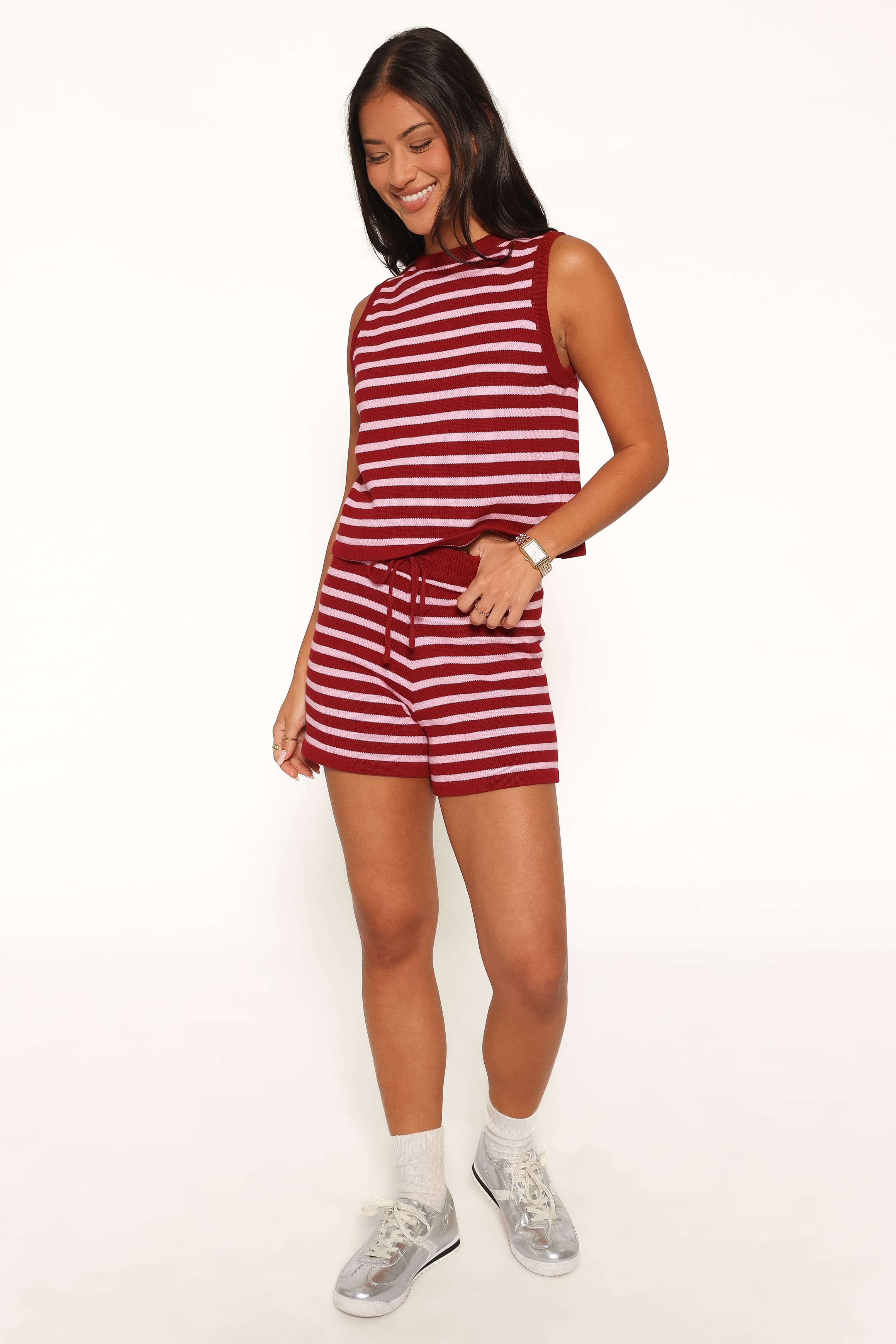 SETS Ilona Knit Set - Burg/Pink Stripe