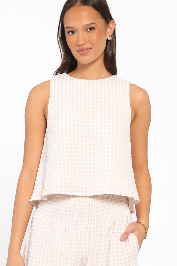 SETS Jillian Smocked Pant Set - Beige Gingham