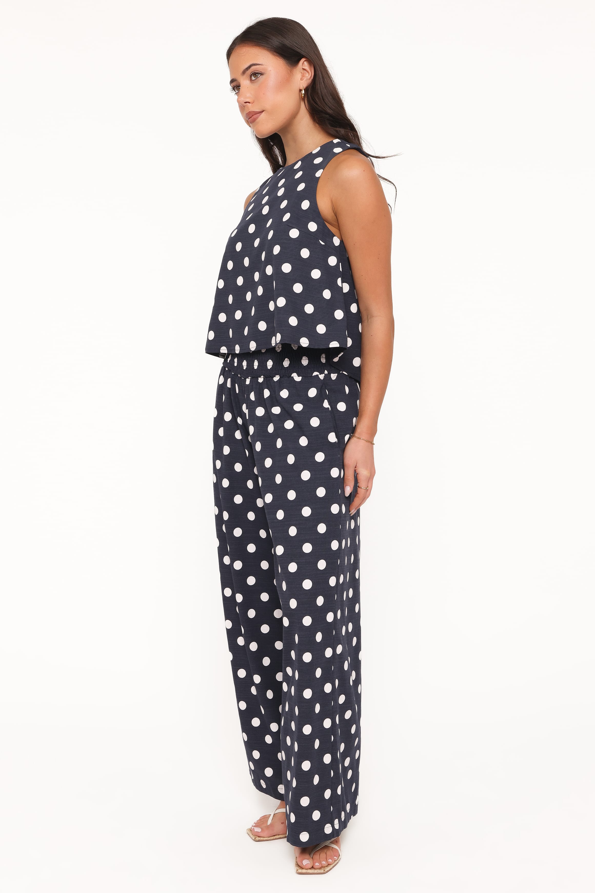 SETS Jillian Smocked Pant Set - Navy Polka Dot