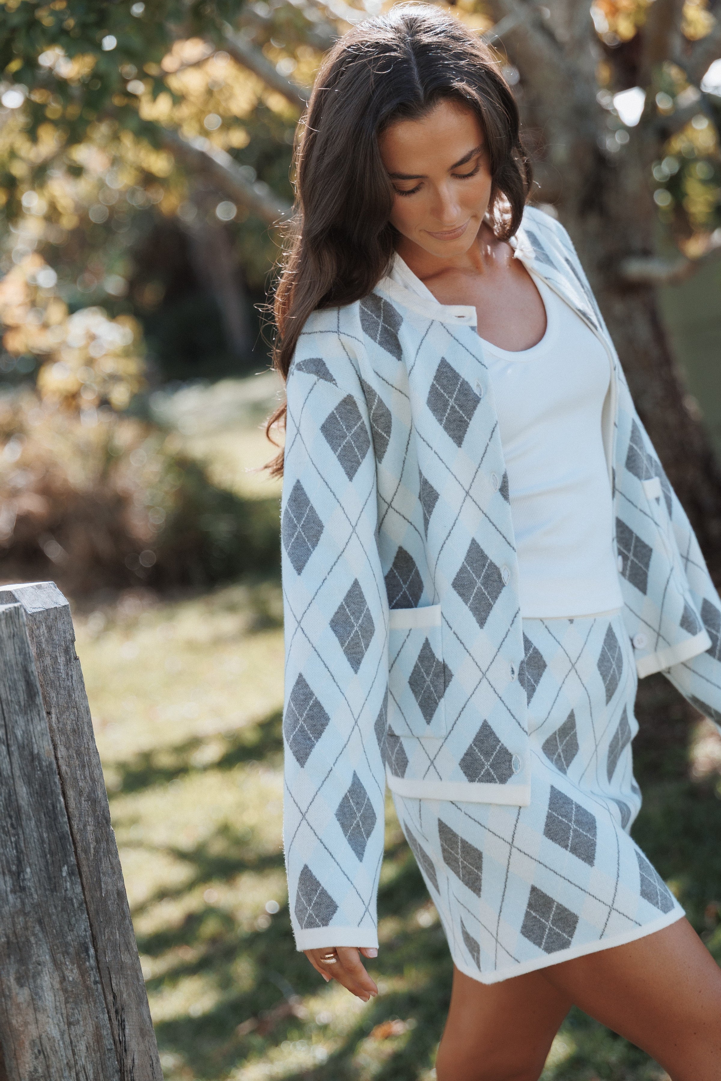 SETS Melissa Sweater Skirt Set - Icy Blue Argyle