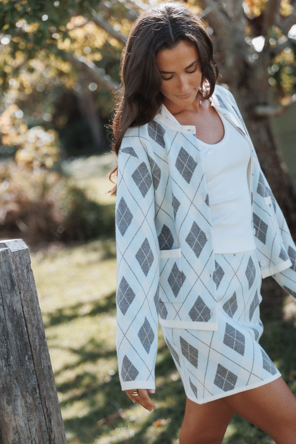 SETS Melissa Sweater Skirt Set - Icy Blue Argyle