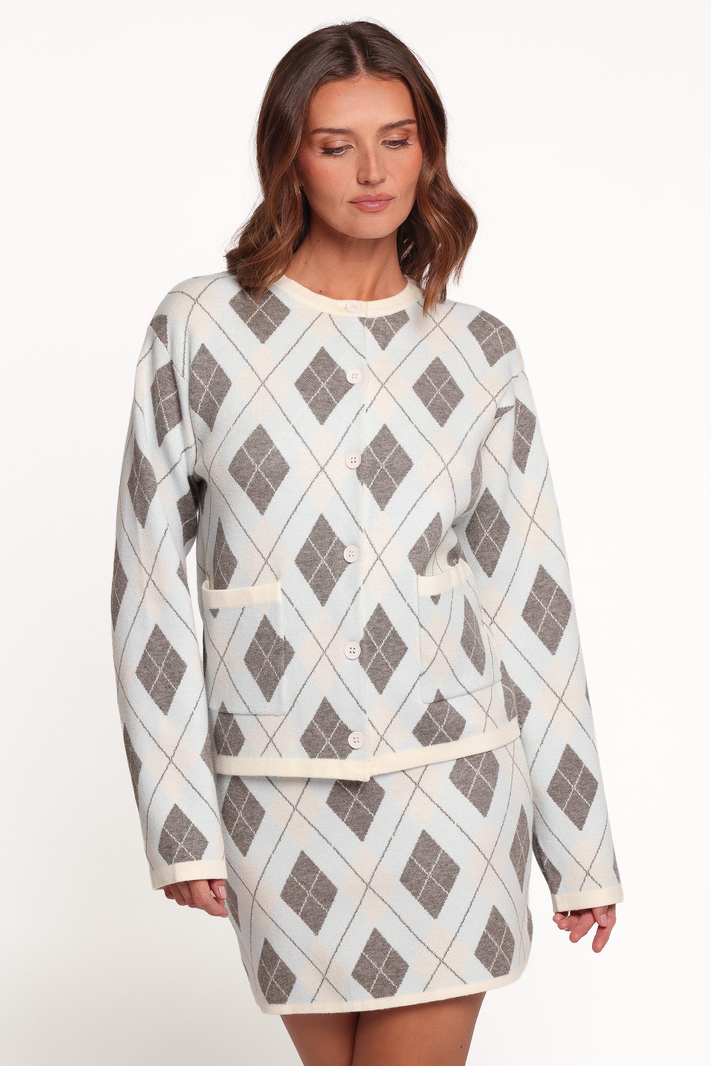 SETS Melissa Sweater Skirt Set - Icy Blue Argyle