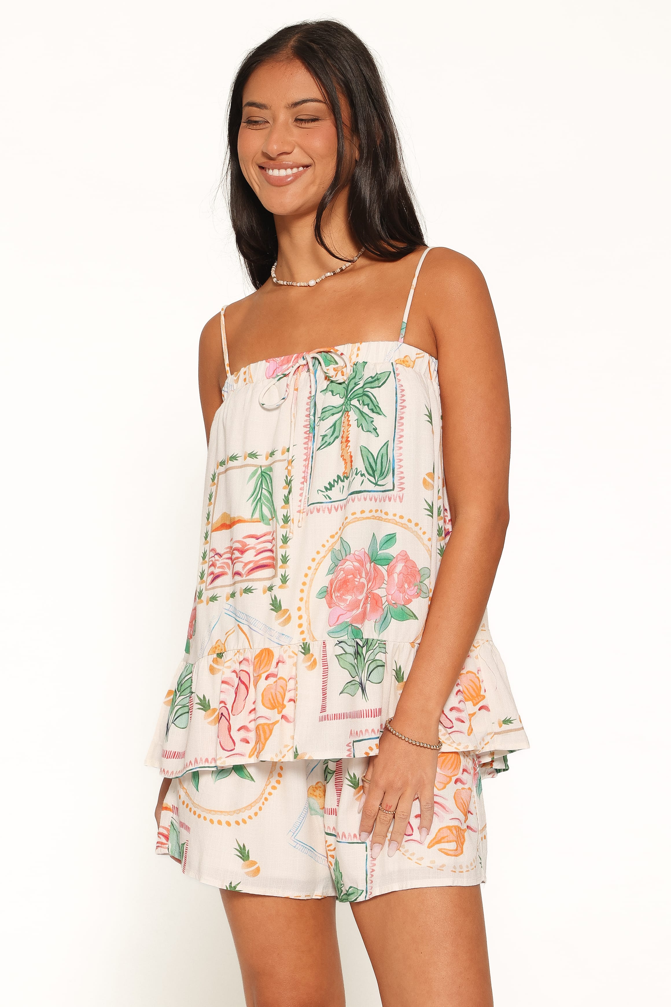 SETS Narella Short Set - Cream Palm Print