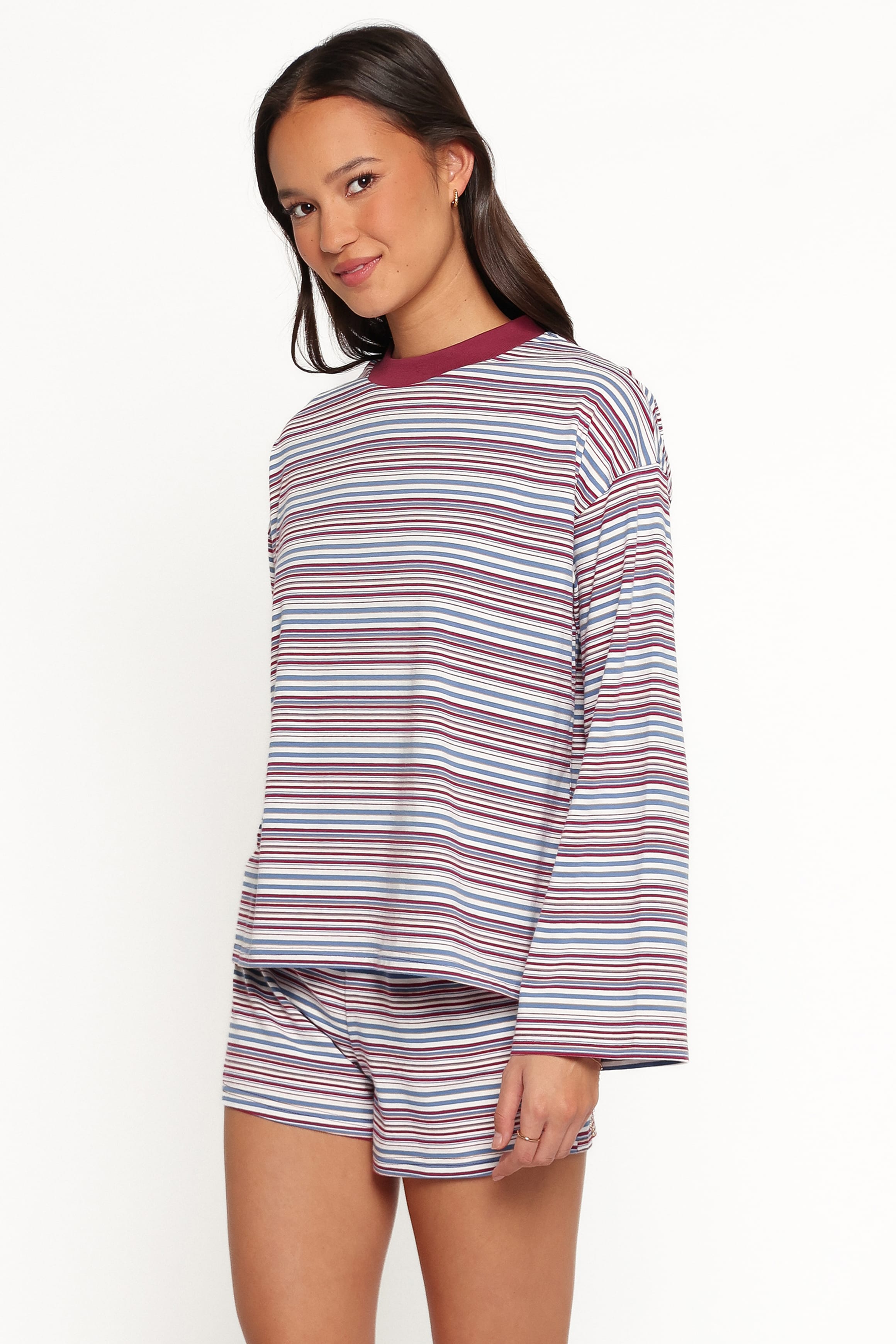 SETS Silvia Knit Short Set - Burgundy Stripe