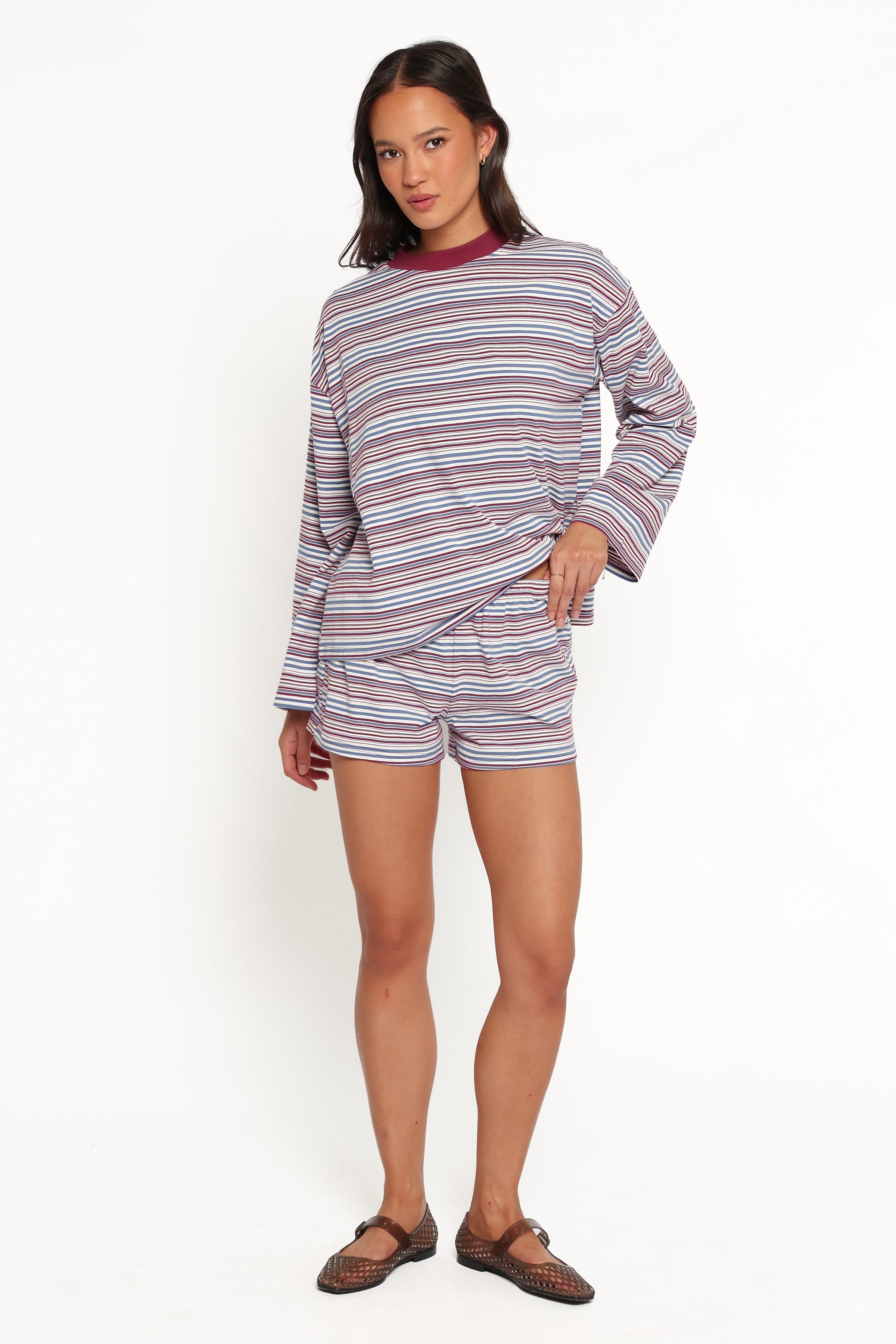 SETS Silvia Knit Short Set - Burgundy Stripe