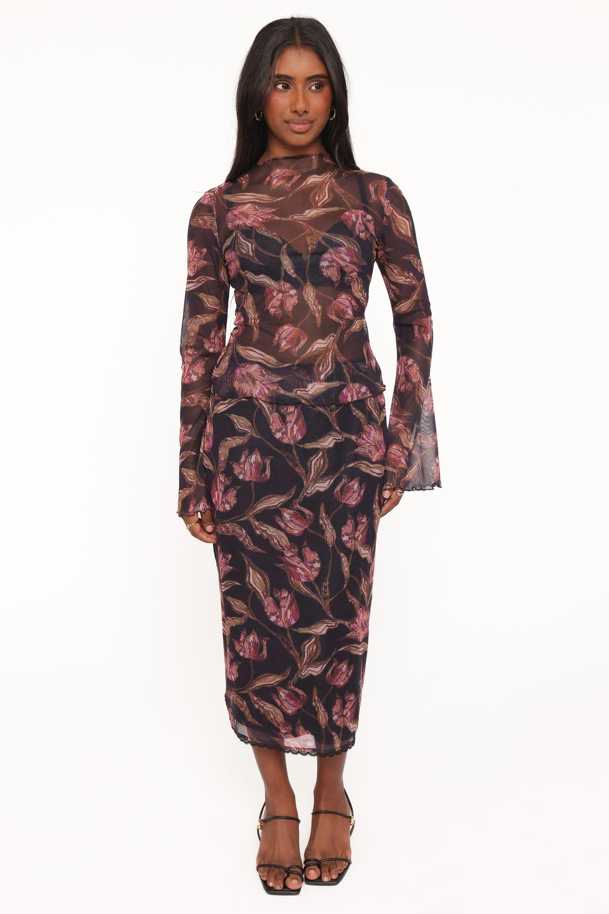 SETS Steele Mesh Skirt Set - Dark Plum Floral