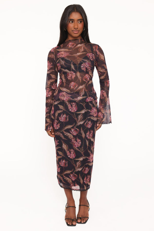 SETS Steele Mesh Skirt Set - Dark Plum Floral