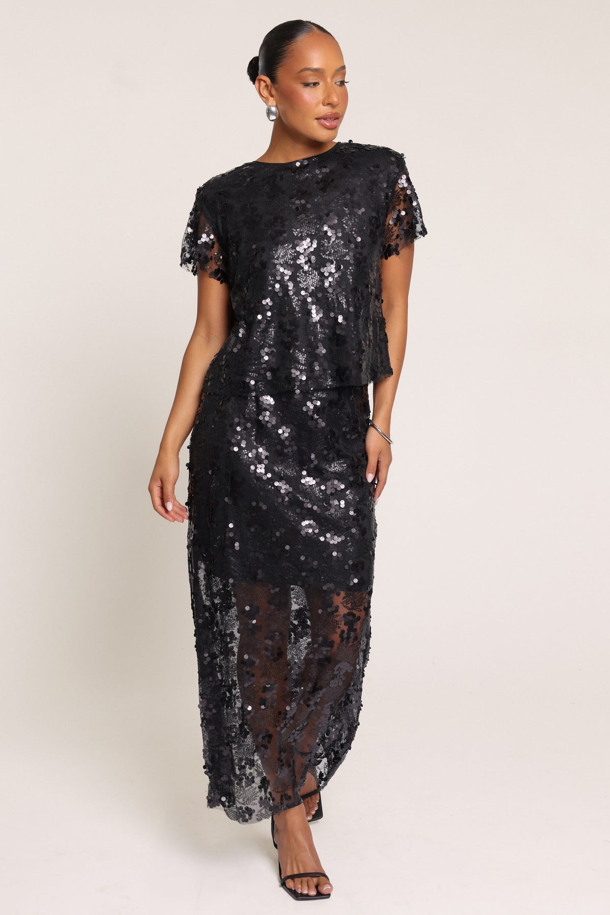 SETS Tori Sequin Skirt Set - Black
