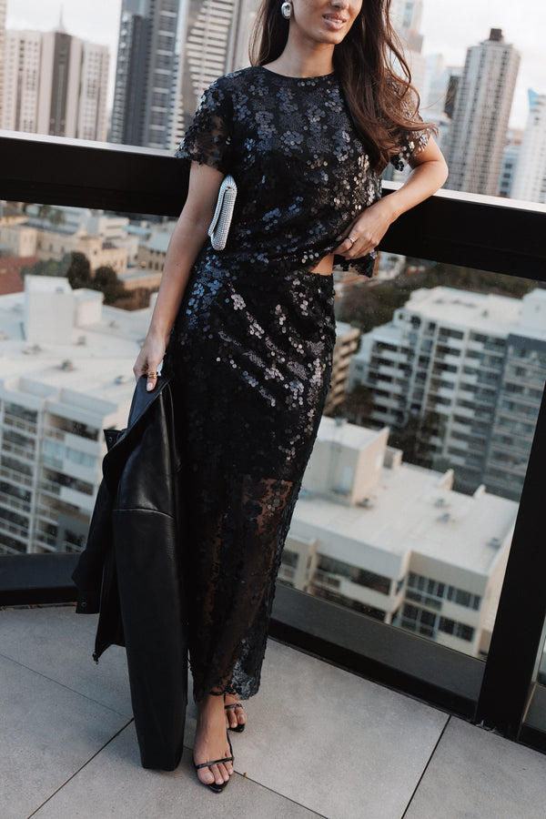 SETS Tori Sequin Skirt Set - Black
