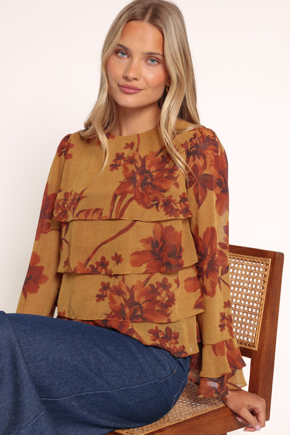 TOPS Annalee Tiered Top - Olive Fern