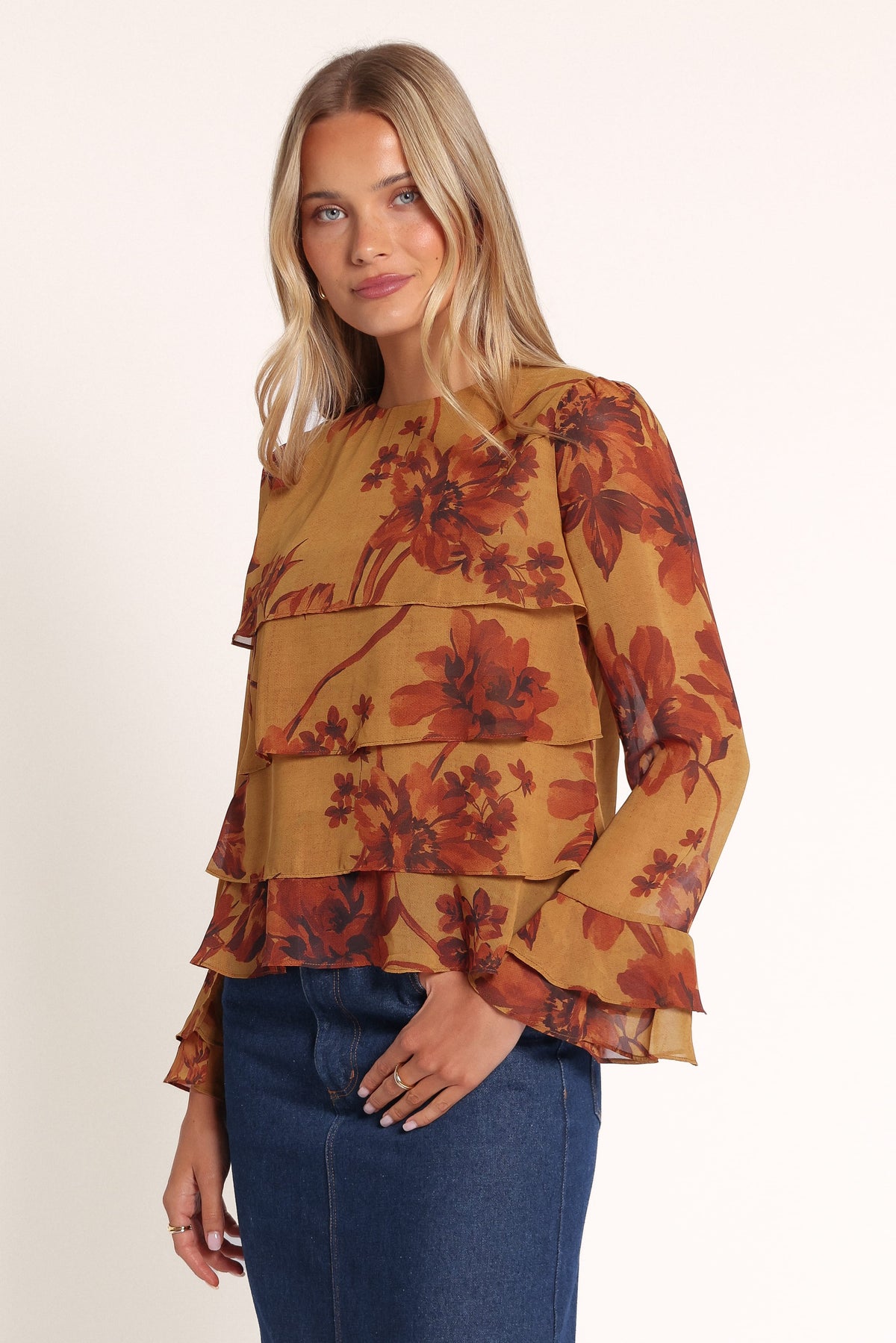 TOPS Annalee Tiered Top - Olive Fern