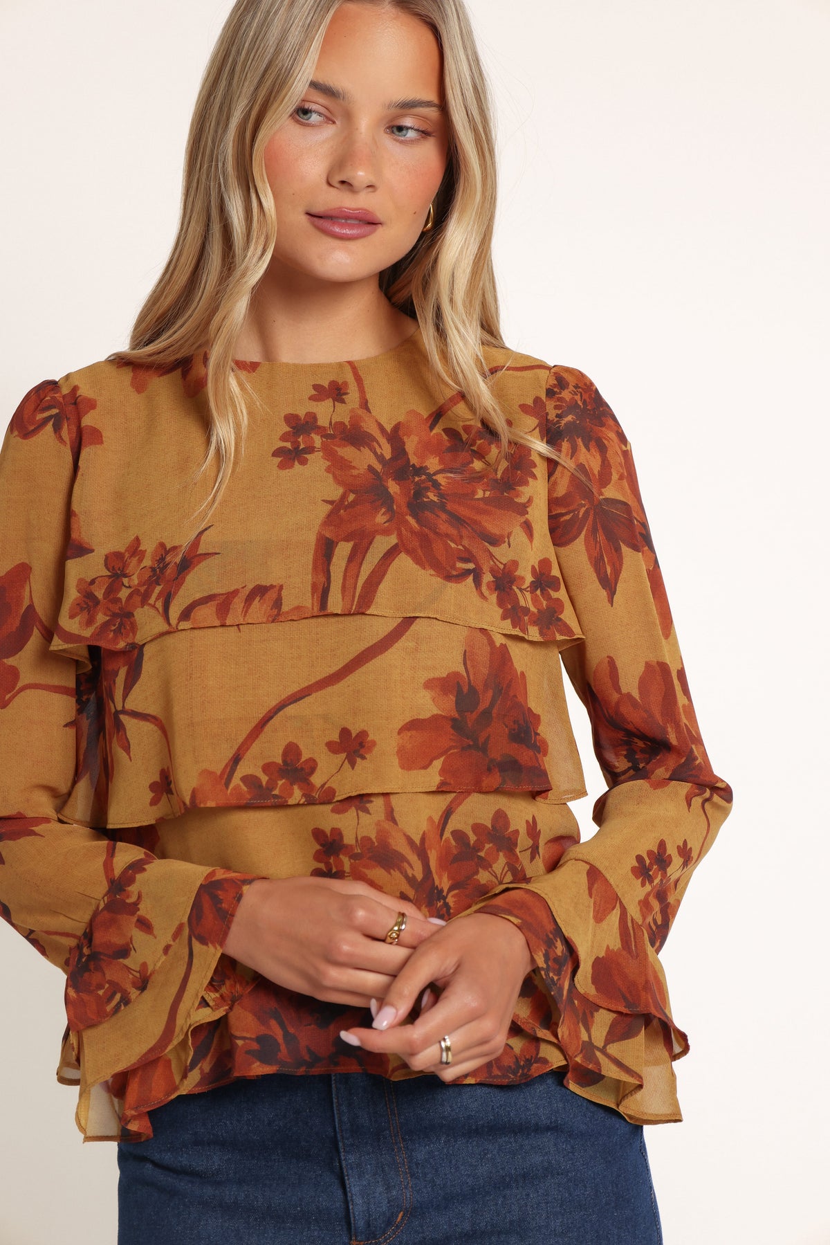 TOPS Annalee Tiered Top - Olive Fern