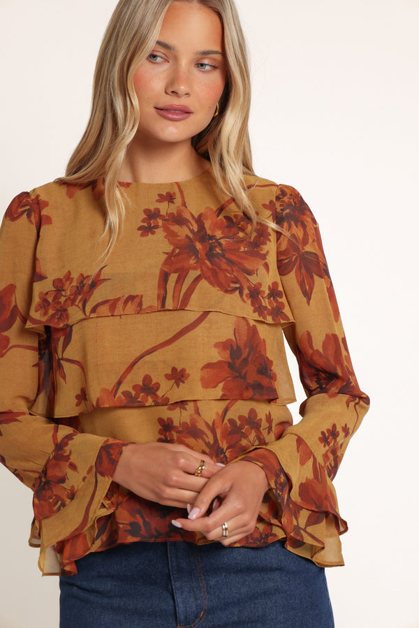 TOPS Annalee Tiered Top - Olive Fern