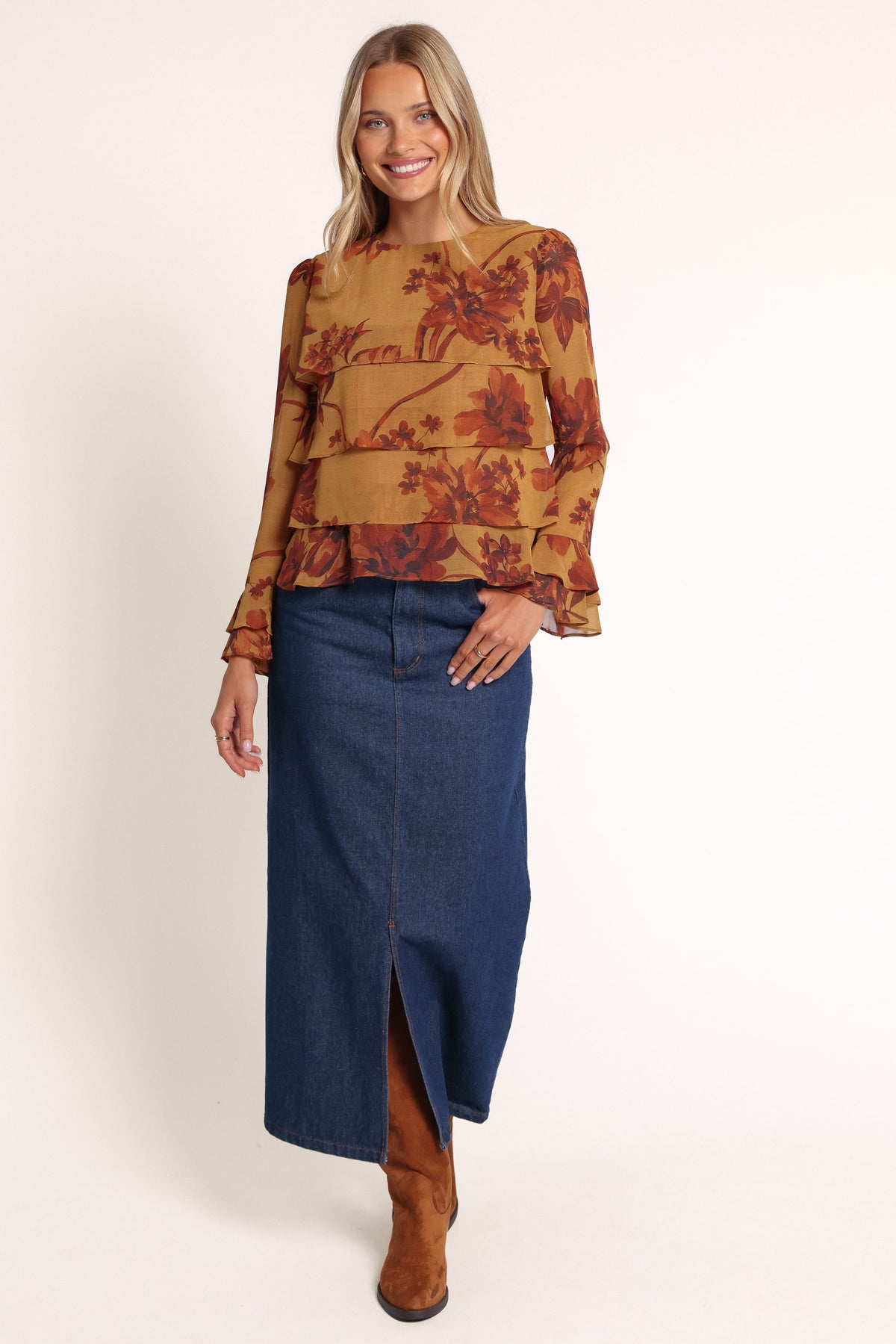 TOPS Annalee Tiered Top - Olive Fern