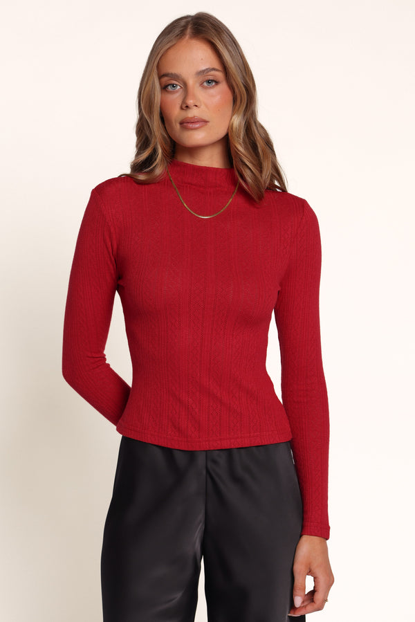 TOPS Aquila Pointelle Knit Top - Red
