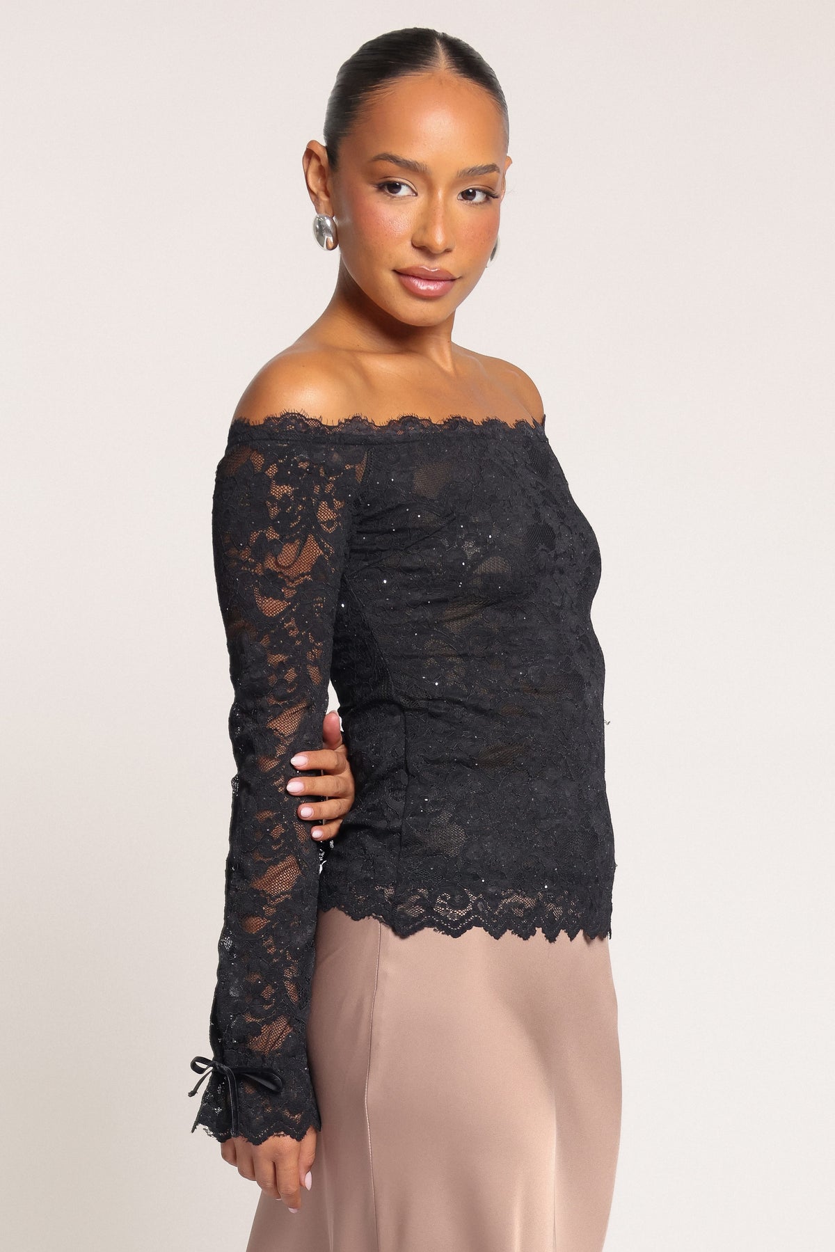 TOPS Barbara Off Shoulder Top - Black Lace
