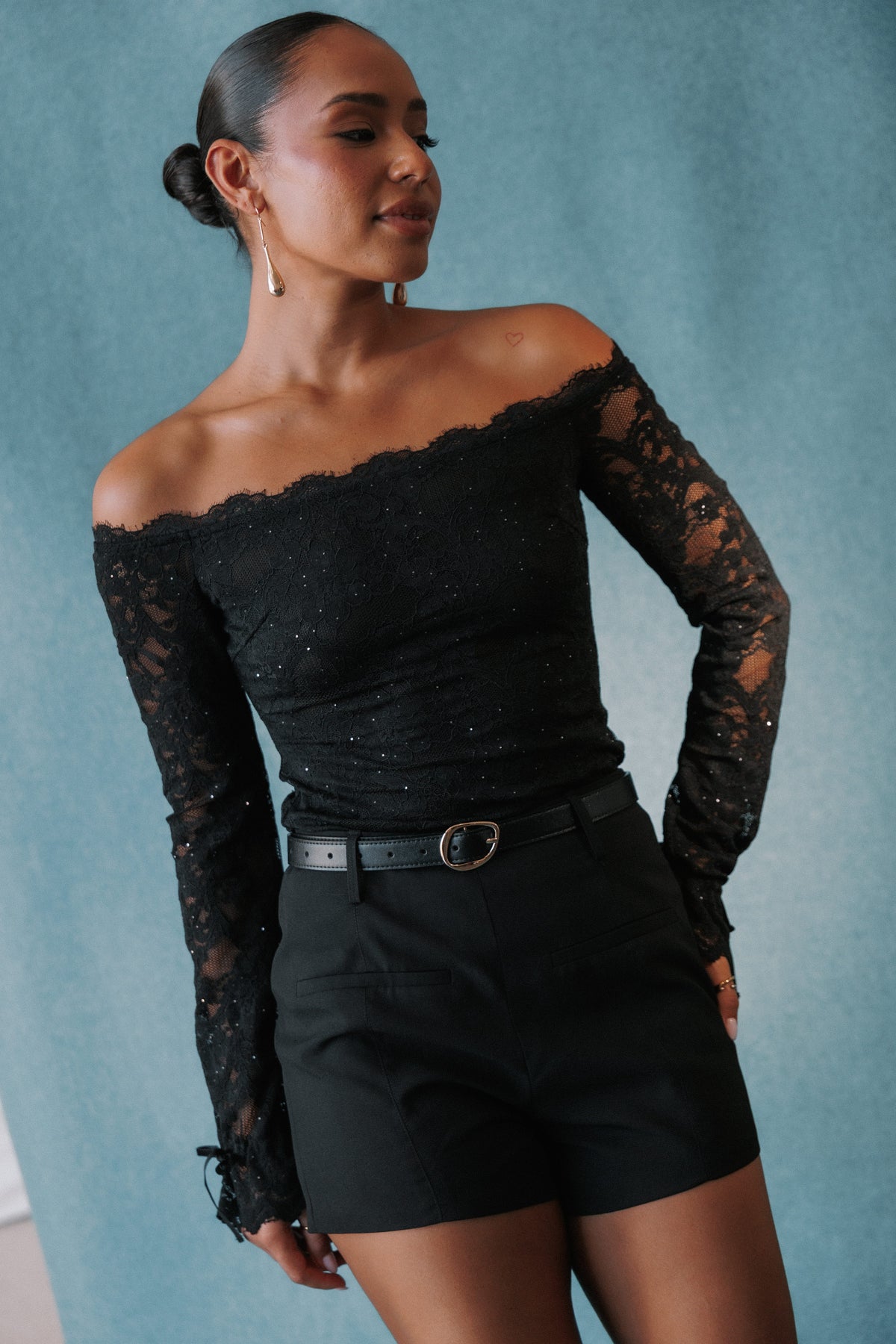 TOPS Barbara Off Shoulder Top - Black Lace