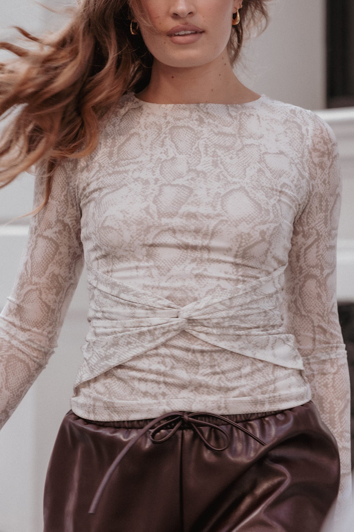 TOPS Bellie Twisted Mesh Top - Snake Print