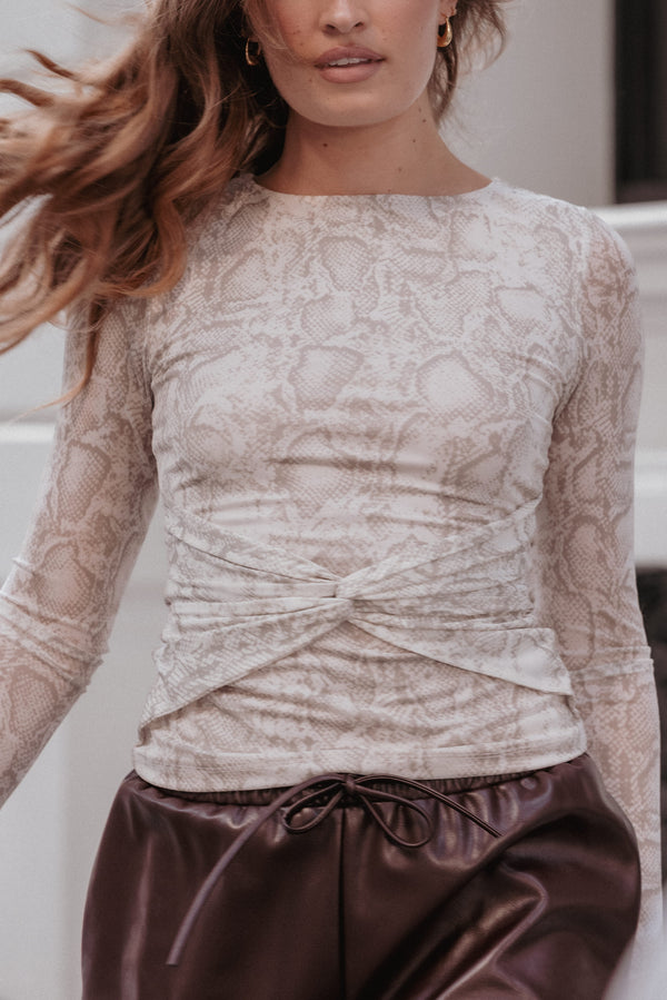 TOPS Bellie Twisted Mesh Top - Snake Print