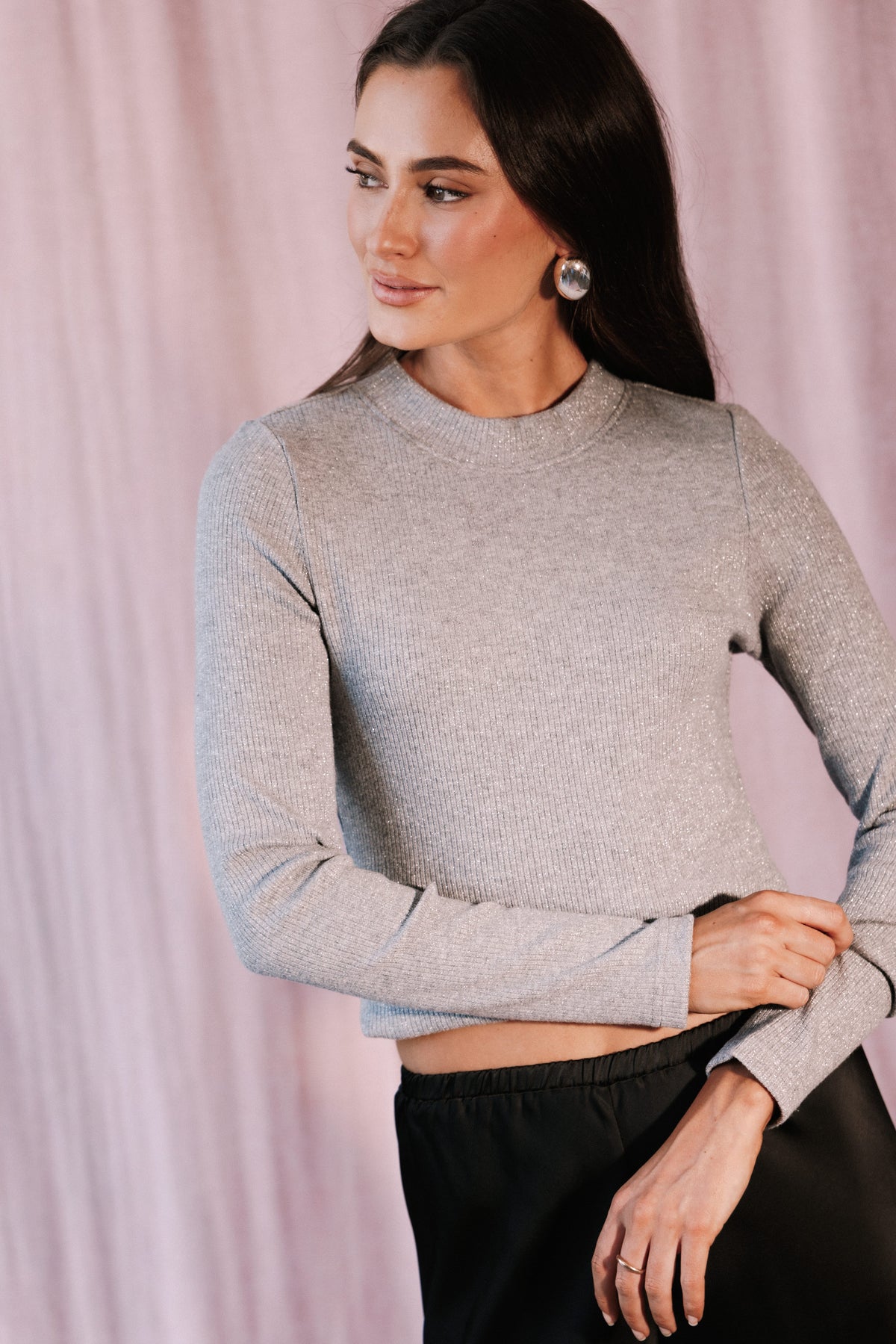 TOPS Bindy Knit Top - Charcoal Lurex