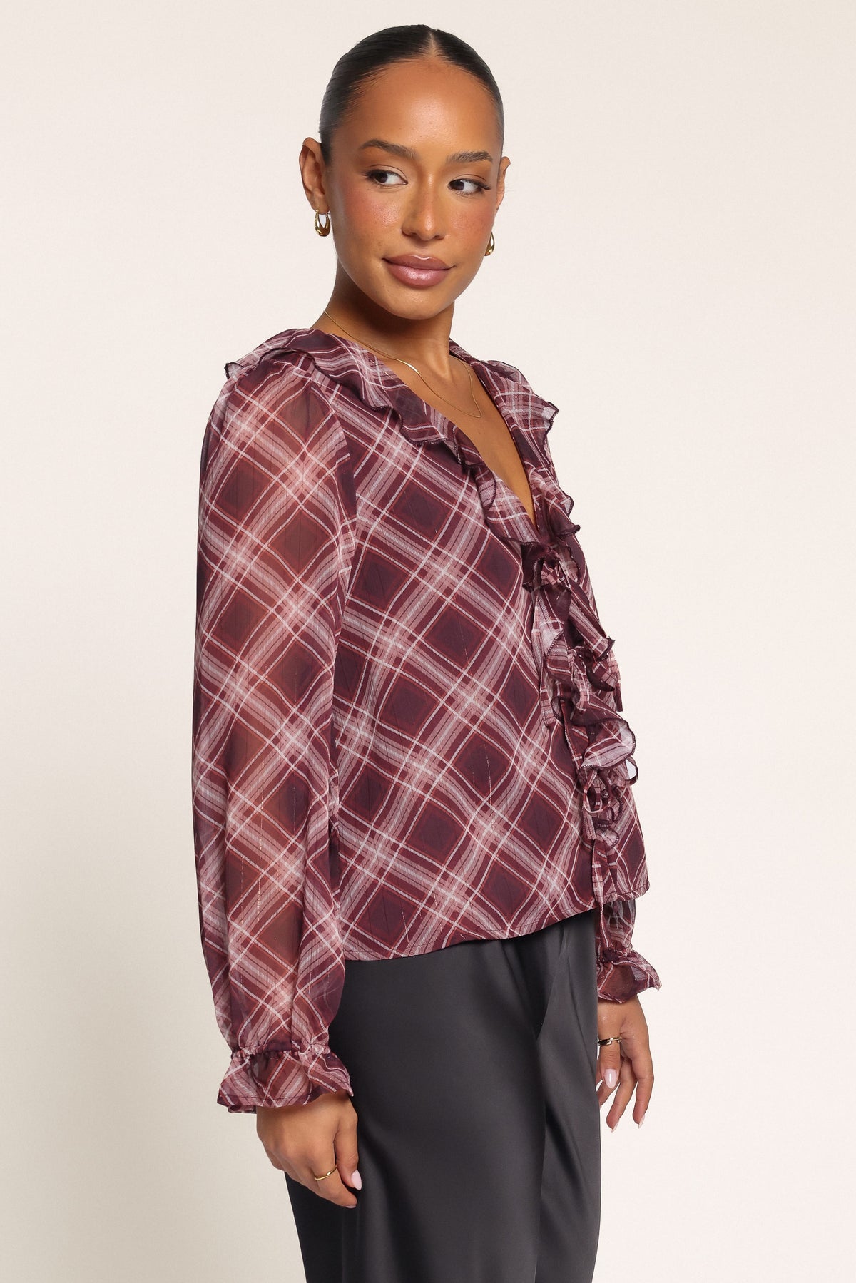 TOPS Braylen Top - Burgundy Plaid