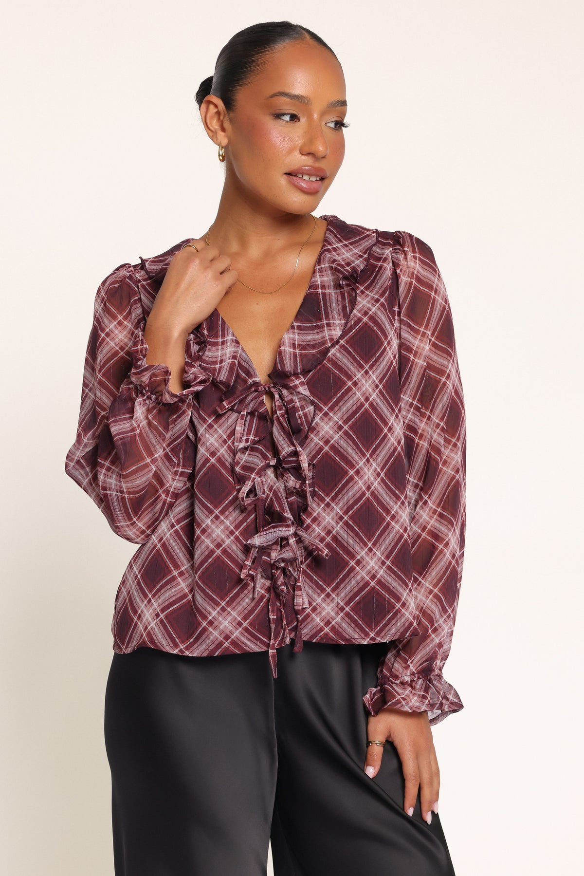 TOPS Braylen Top - Burgundy Plaid