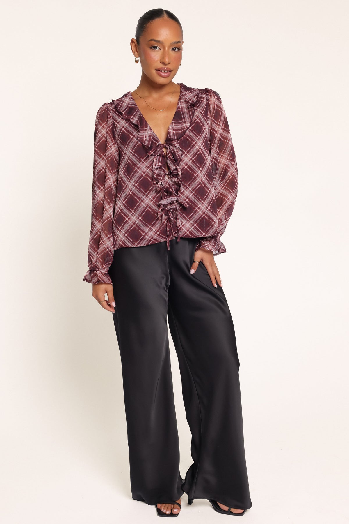 TOPS Braylen Top - Burgundy Plaid