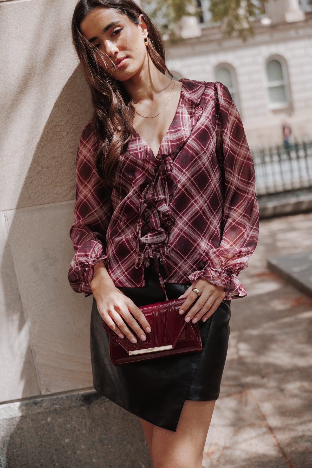 TOPS Braylen Top - Burgundy Plaid